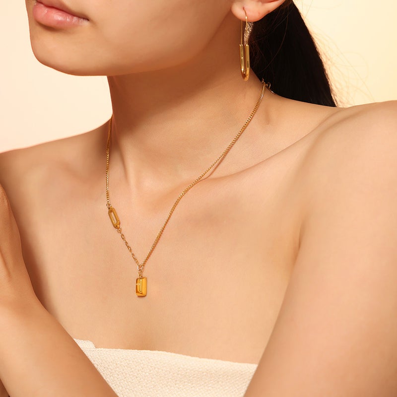 French Entry Luxury Atmospheric Geometric Square Hollow Ring Eight Mans Star Clavicle Chain Titanium Steel Plated 18K Gold Women'S Necklace - Image 5